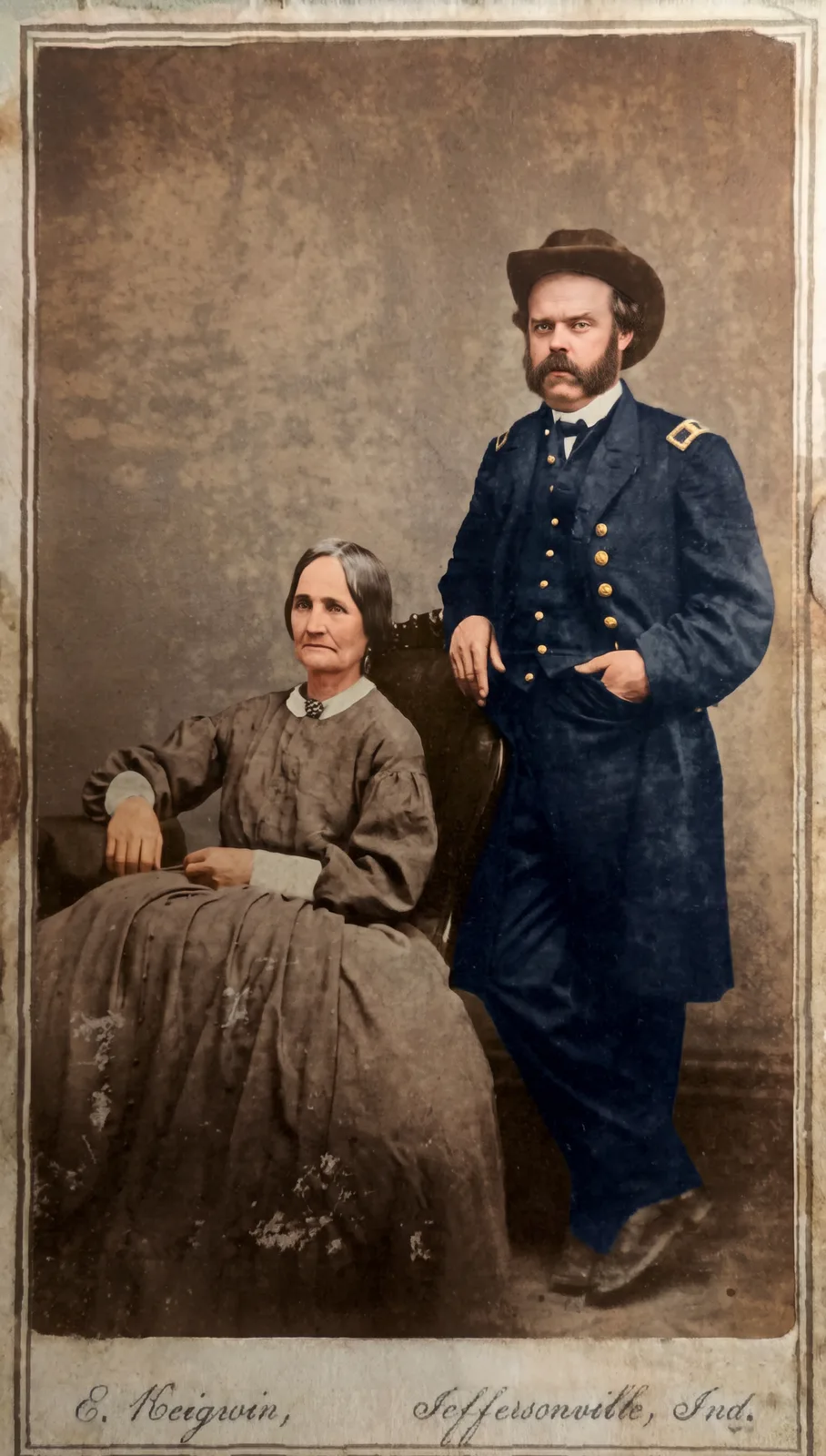 Restored: A Civil War officer standing beside his seated wife, carte de visite